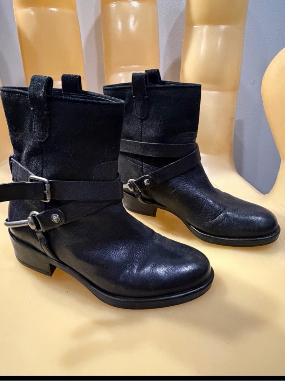 Black Women's Harness Ankle Boots - Classic Leather